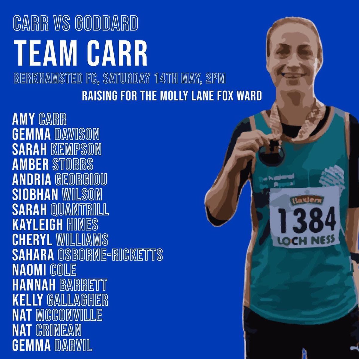 Biffy91's tweet photo. I will be playing in this charity match on Saturday. Raising money for the Molly Lane Fox Ward. This ward helped both @carr9166 and @AshJG92 in there recovery from brain injuries. Please come along and show your support. Berkhamsted Fc. 14.00 kick off โฝ๏ธ #TeamCarr https://t.co/q3aVNoD1DY