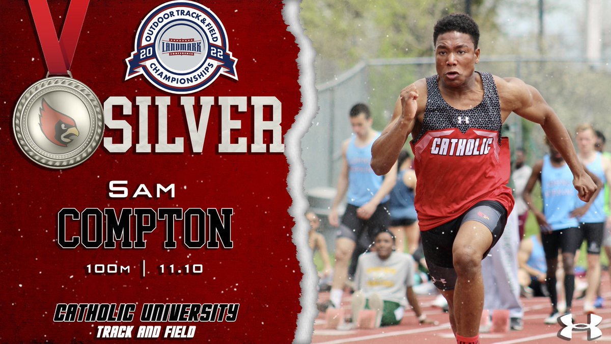 CatholicU_XCTF's tweet photo. Congrats to Sam Compton for taking home the Silver in the Men's 100m at the 2022 Landmark Conference Outdoor Track and Field Championships! #catholicutf #silver #runnerup #landmarkconference #100m https://t.co/iNBpdeejjk