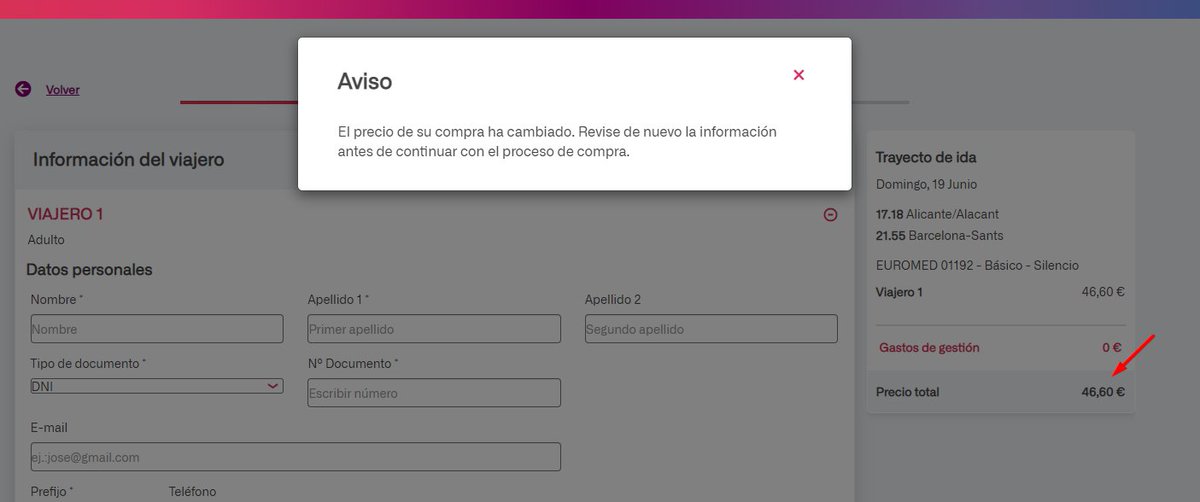 AlexCopC's tweet photo. Bueno y ya que estamos, ¿Por qué los billetes que salieron el día Martes 10 de Mayo para ese trayecto hayan multiplicado su precio x2 en 48 horas? Además de modificarme el precio durante la propia sesión de compra incrementándomelo al detectar que mi IP está haciendo compras https://t.co/1O0rxEaSiw