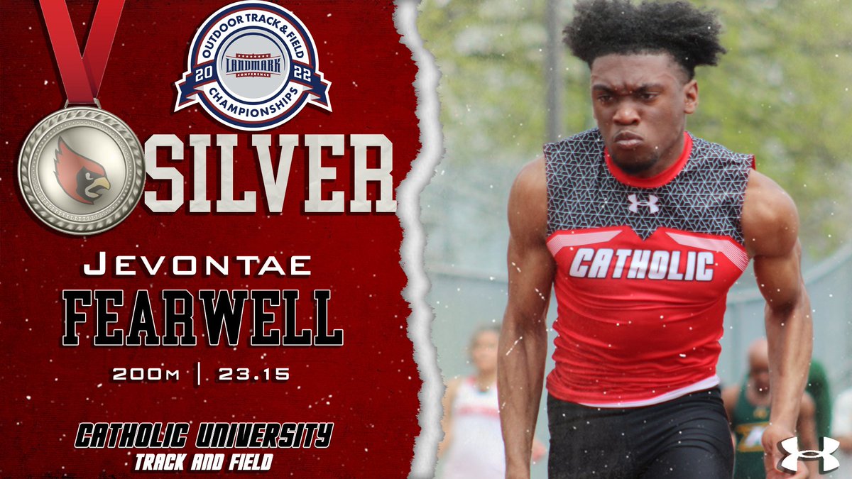 CatholicU_XCTF's tweet photo. Congrats to Jevontae Fearwell for taking home the Silver in the Men's 200m at the 2022 Landmark Conference Outdoor Track and Field Championships! #catholicutf #silver #runnerup #landmarkconference #200m https://t.co/pIlIwzPyxd