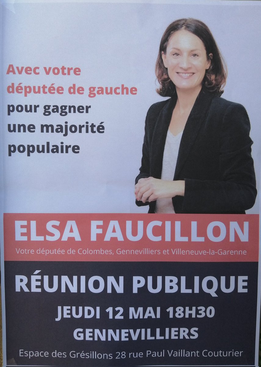 Adam_khattabi_'s tweet photo. Rendez-vous à 18h30 avec @ElsaFaucillon, votre députée de gauche et ma députée. #gennevilliers #ElsaFaucillon https://t.co/Nvt23dWGut