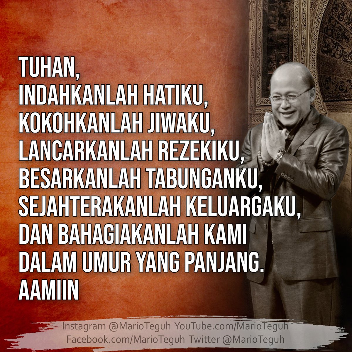 marioteguh's tweet photo. Aamiin ... 🙏💝🙏

#doa #doamalam #motivator #motivatorindonesia #motivasi #inspirasi #MTGW #MalamJumat  #inspirasihidup #MarioTeguh  #rezeki #tabungan #stayhealty #MarioTeguhTV 
#mariozoom #mariozoomdotcom #MarioTeguhwebinar #umurpanjang
#Aamiin https://t.co/6ku1xjhvGn