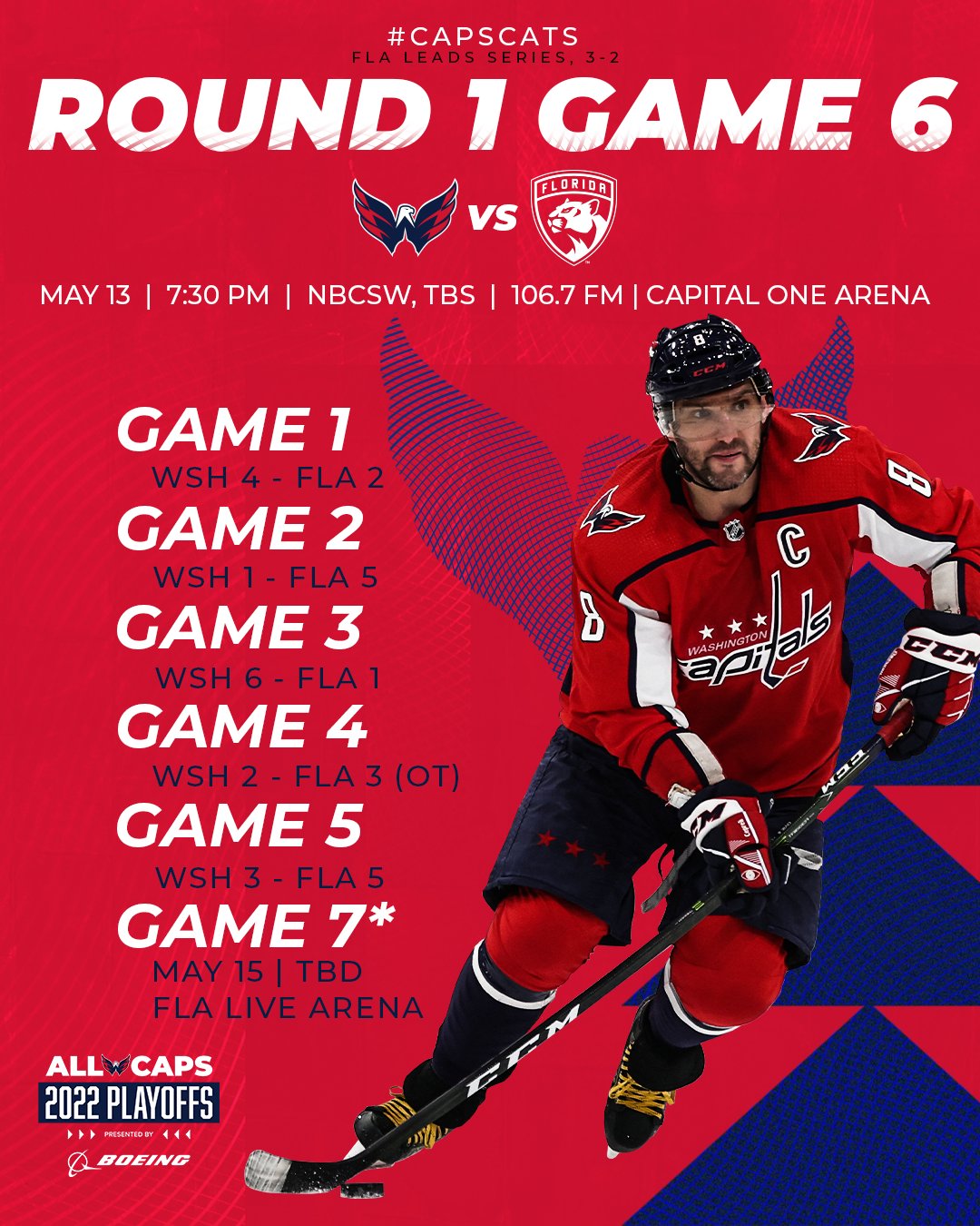 X Washington Capitals On Twitter Game 6 Slated To Start At 7 30pm Large