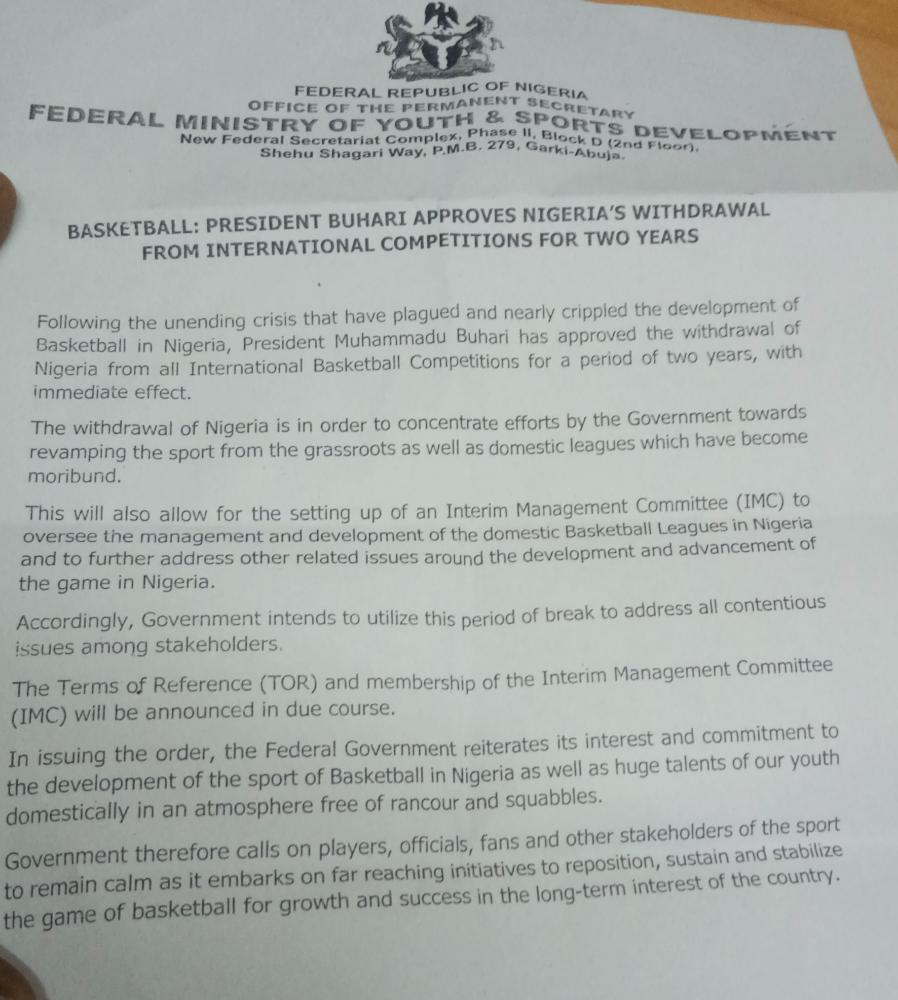 Buhari bans basketball in Nigeria