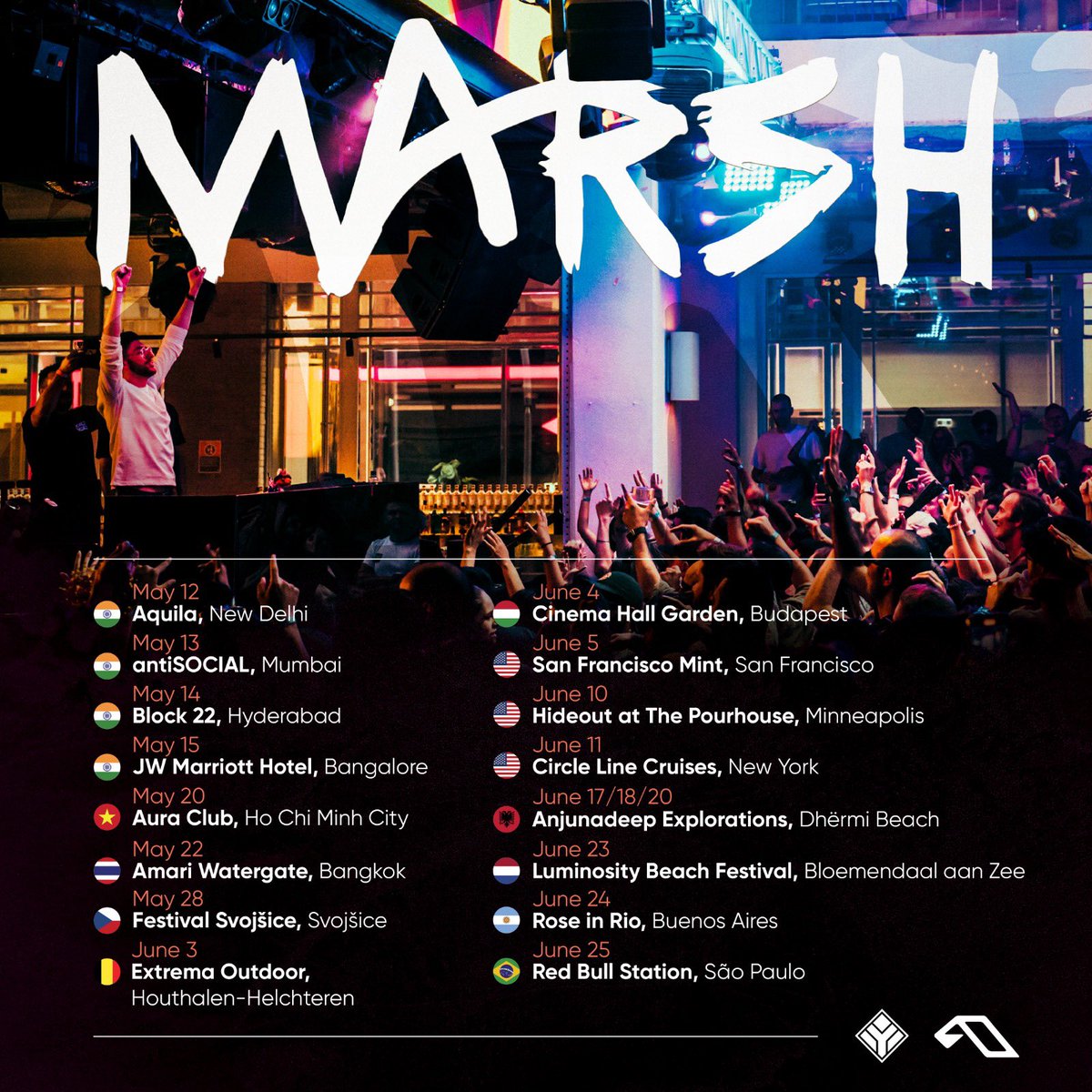 May/June tour dates have me traveling the world! 🤯 My first time ever in South America and some other debuts. Can't wait 🤩 
Let me know where I'll be seeing you! 
Tix: linktr.ee/marshmusician