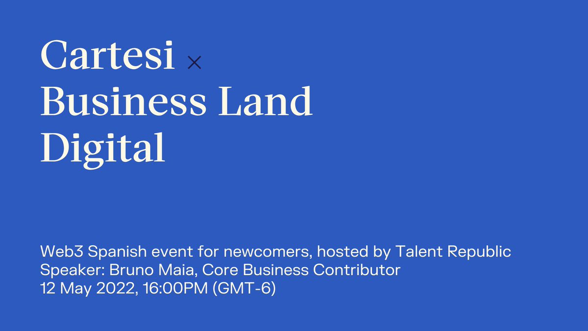 cartesiproject's tweet photo. Hello, Spanish community. We're joining @talentrepublic_'s Business Land Digital to expand #TheBlockchainOS' network across LATAM &amp; Spain. 

From universities to governments we're excited to introduce #Cartesi to students, businesses &amp; more. Join here: https://t.co/flS6rc6lia https://t.co/7cs9FFhNOe
