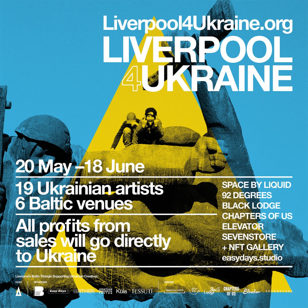 We're supporting LIVERPOOL 4 UKRAINE, a new exhibition coming to the area this month! 🇺🇦

From 20th May to 18th June you can find works in 6 local venues. You'll have a chance to buy the artwork with all profits split between the artists featured, and the charity <a href="/BackAndAlive/">Повернись живим</a>.