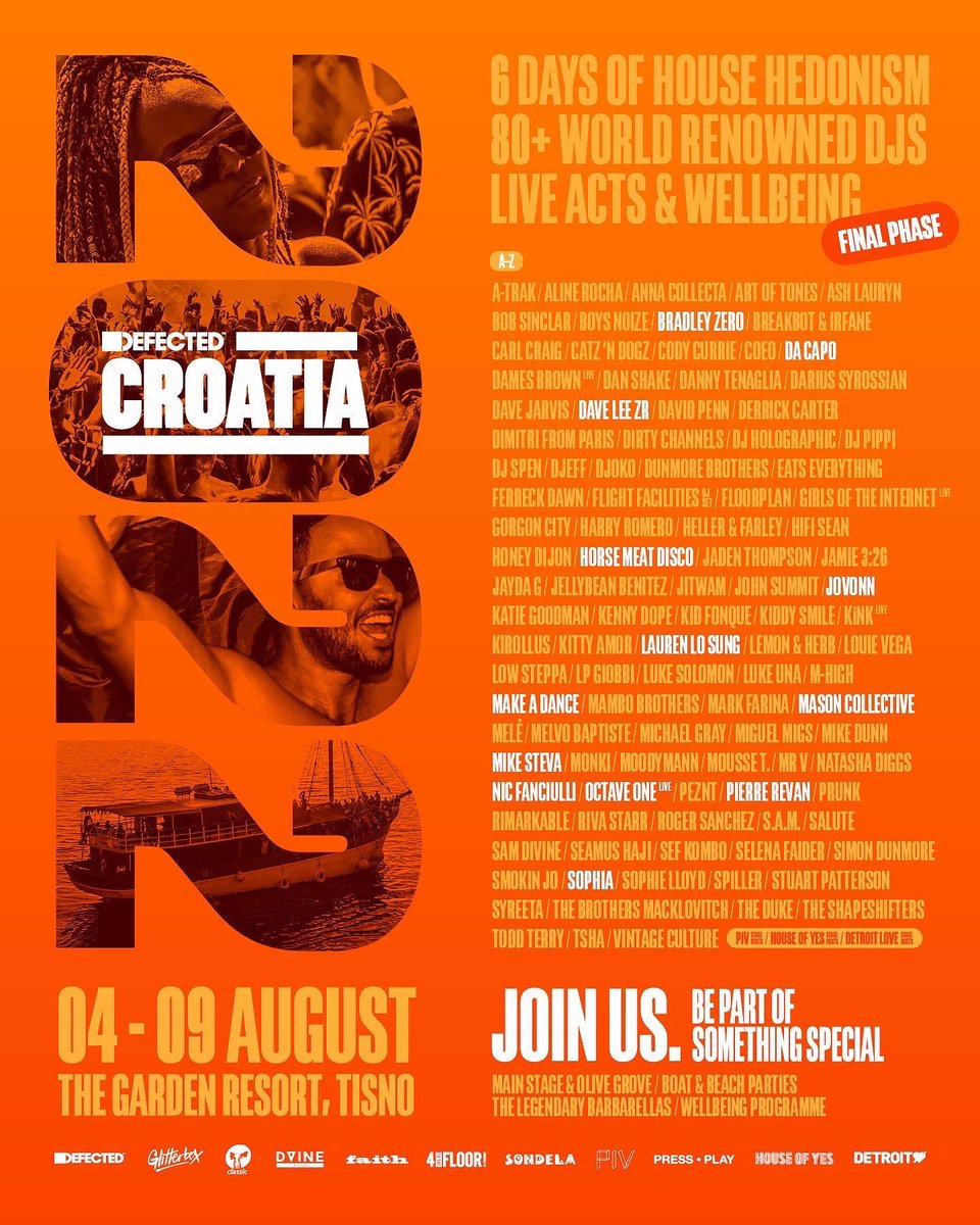 DefectedRecords's tweet image. The full programme drops tomorrow and boat parties will now go on sale on Wednesday 18th May at 8PM UK time. All ticket holders will receive information on the boat parties via email on Tuesday…Less than 3 months to go 😁