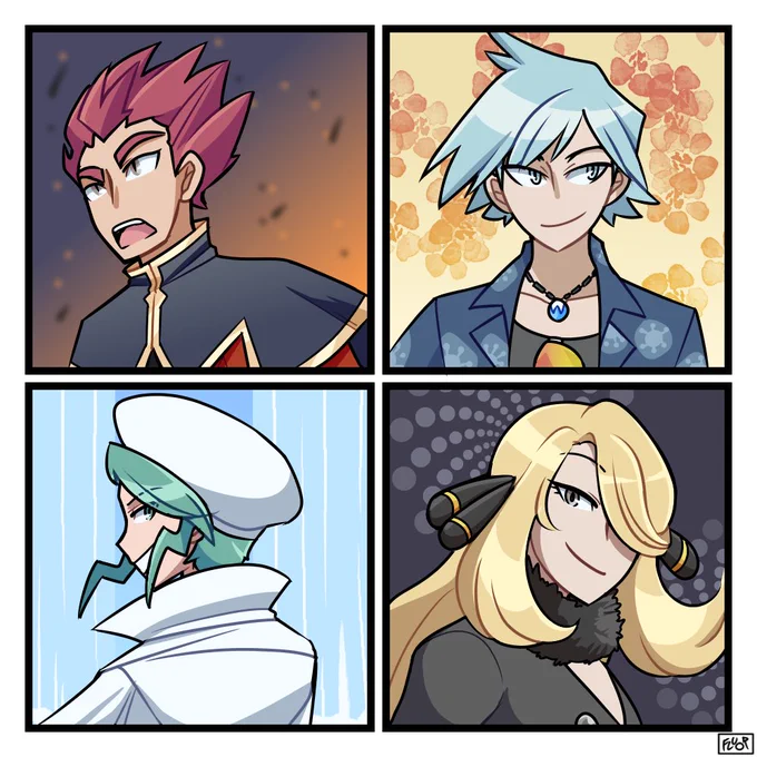 [#Pokemon / pkmn] Third set of portrait requests done! This one's the Elite Four and Champions! 