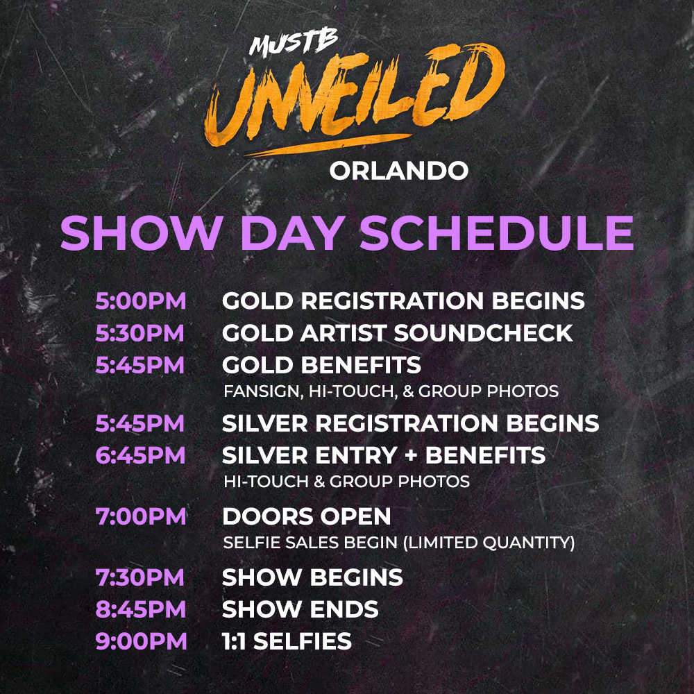 OKCreator's tweet photo. 📣 #MUFFINS, who's excited to see @MustB_mustment this weekend?! Be sure to check out the show day schedule for MustB 'UNVEILED' Live Concert in Orlando, Florida! We're looking forward to seeing you all on Saturday!

#MUSTB #MUSTBinORLANDO #OKCREATORS https://t.co/Nvt7IZgYRe