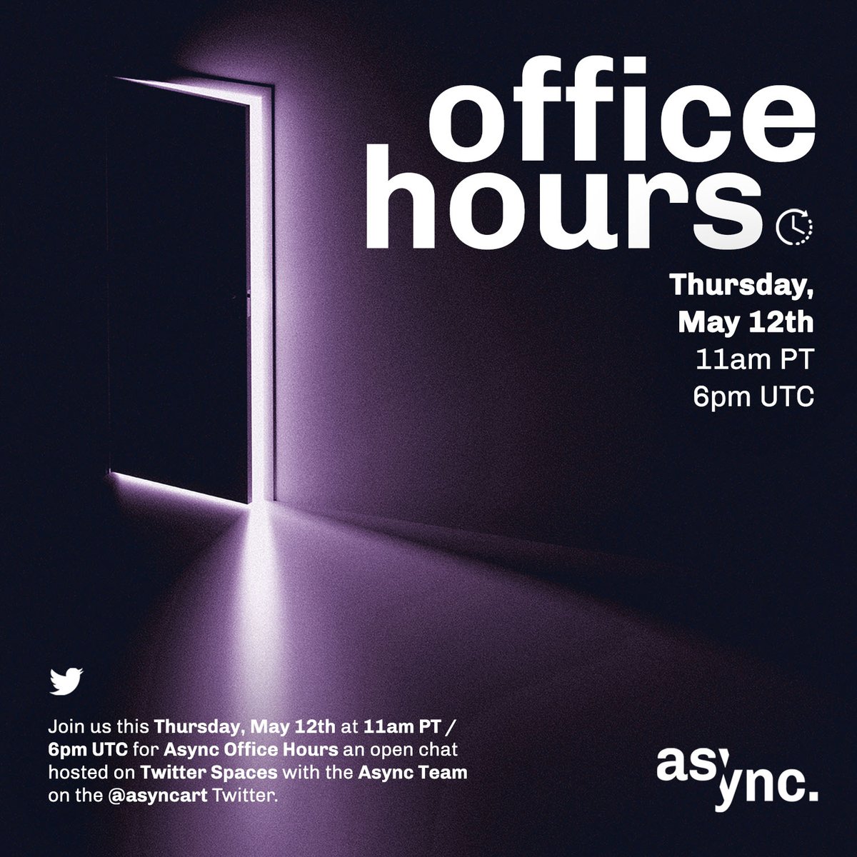 AsyncArt's tweet photo. Join us for this week's #AsyncOfficeHours!
We'll be live at 11 am PT via @TwitterSpaces to take community questions, share team insights & updates, and announce this week's giveaway winner!
Tune in at 11 am PT: https://t.co/hryR8I9Ui2
See you soon! πβοΈ https://t.co/vCa8OThmu9