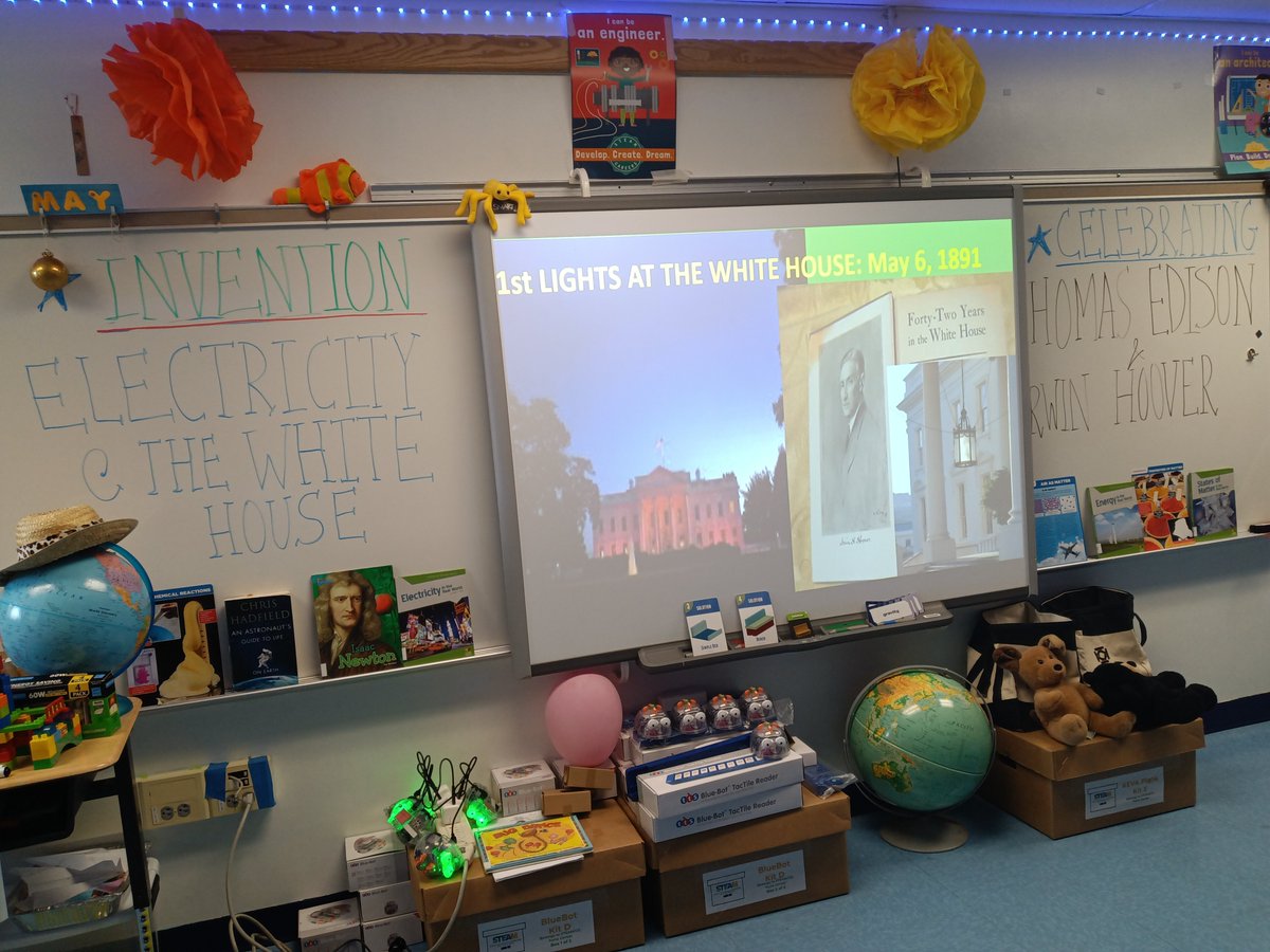 GFESTEAM's tweet photo. @WhiteHouseHstry 6th gr was "lit" to learn about teen #IrwinHoover &amp; the 1st @WhiteHouse lights. 

"Is he related to #PresHoover/Hoover vacuums?", "How amusing anyone would be nervous to flip a switch!" We counted 16 different electric devices in our @GFESTEAM Lab. Glad to be the digital gen🧑‍🎓👩‍🎓 https://t.co/L2LG3SqlvH