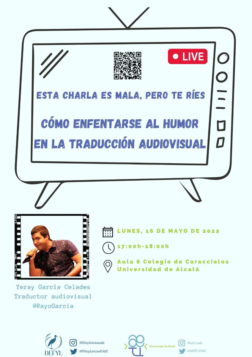 Tenemos nueva actividad con un invitado de lo más 🔝<a href="/RayoGarcia/">Yeray García</a>. Ven a echarte unas risas 🤪🤣

Os esperamos:

📅 16 de mayo
🕠 17-18h
📍 Aula 6 Colegio de Caracciolos (Facultad de Filosofía y Letras)

instagram.com/p/CddrCbuIvjY/…