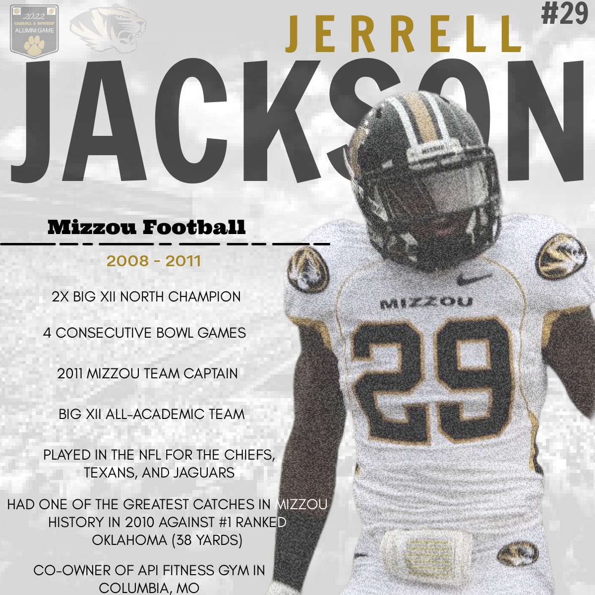 ✅ Confirmed <a href="/JerrellCJackson/">Jerrell Jackson</a> 

#CARROLLandBOWERS Alumni Game 2022 🐯 

📍Mizzou Arena
⏰ July 16th, 2022 | Doors Open at 11:30am for Autographs | Game Starts at 1pm
💲Donations at the Door

🏈