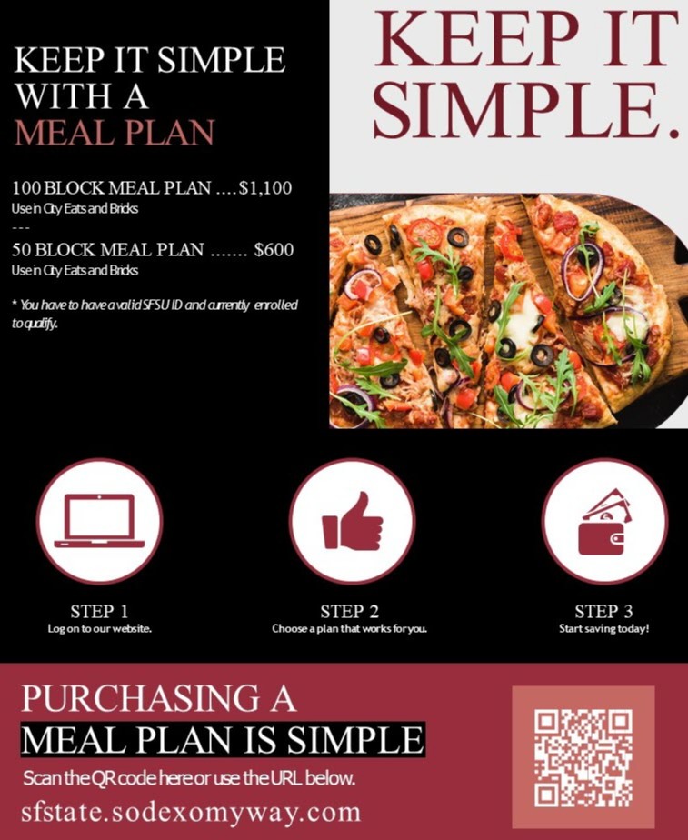 SFSUDining's tweet photo. Meal Plan for those who do not have mandatory meal plan for 2022-2023. https://t.co/tZf1sh4WFF