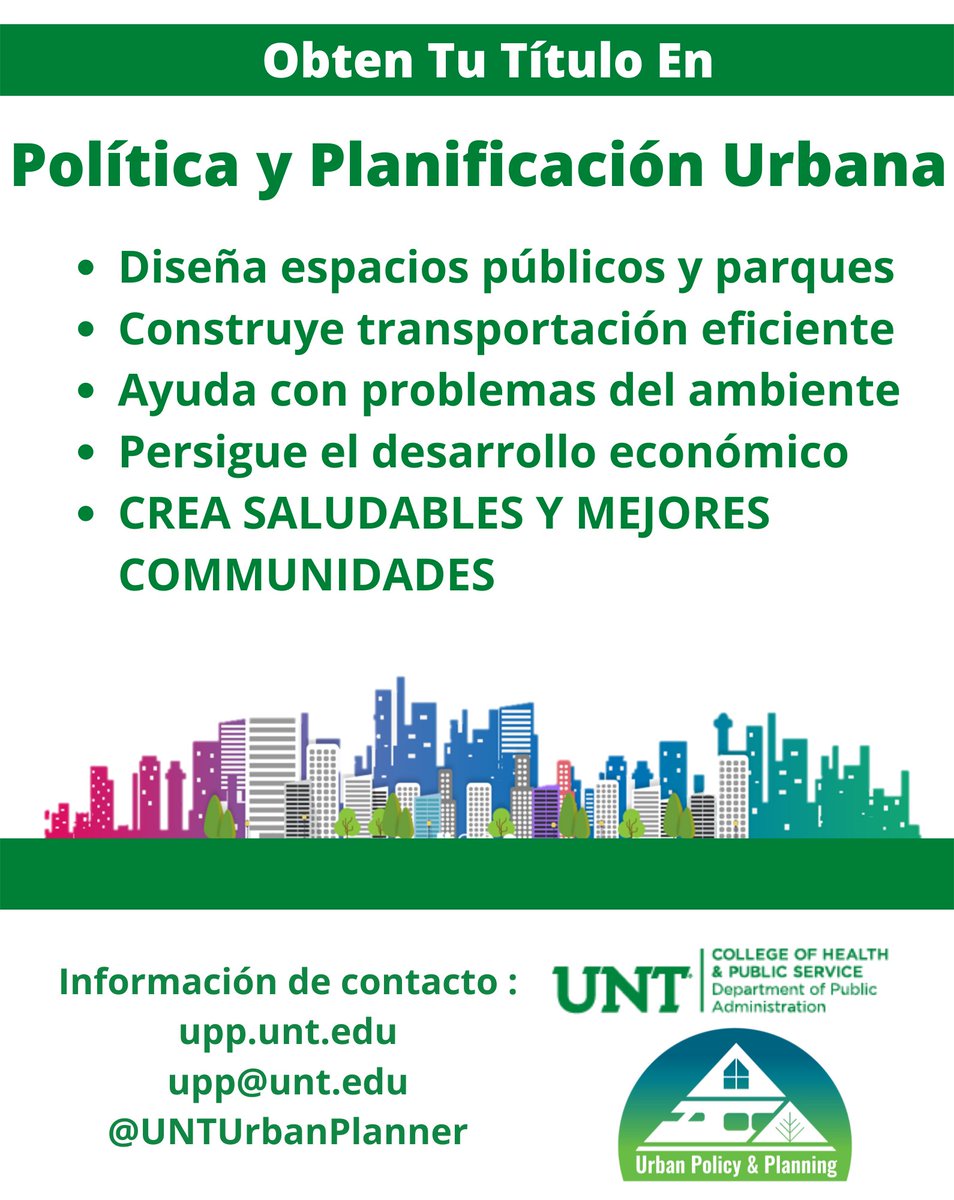 Obten tu titulo en Política y Planificación Urbana! <a href="/UNTsocial/">University of North Texas</a>