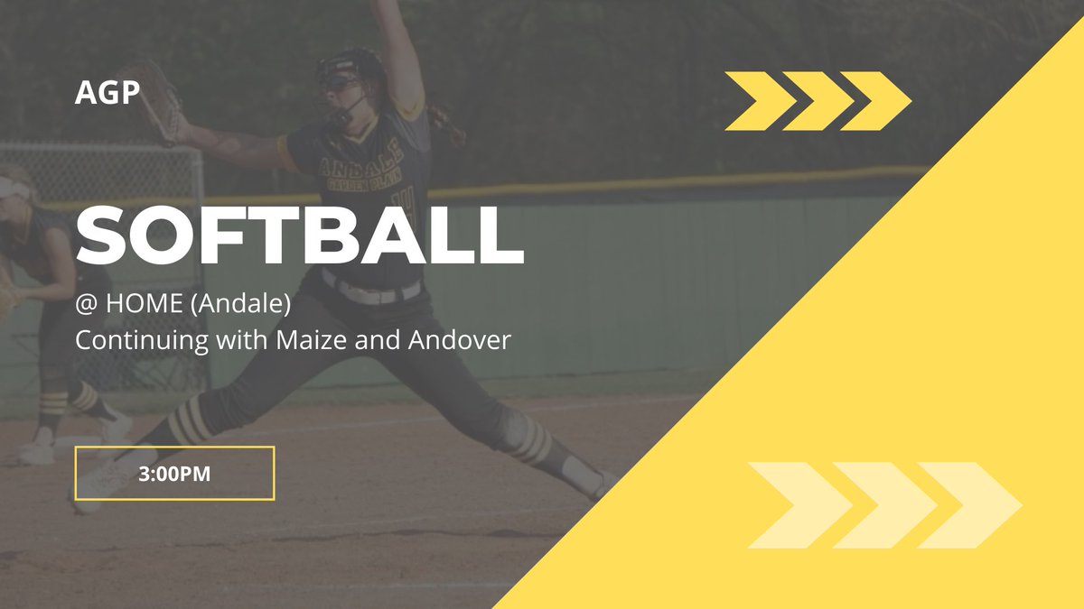 Last regular season game and senior recognition night!

4pm- Andover vs. Andale/GP which will start at the bottom of the 6th ending due to the game being suspended earlier

Following the Andover vs Andale/GP Andover will play Maize 

Last game will be Maize vs Andale/GP game