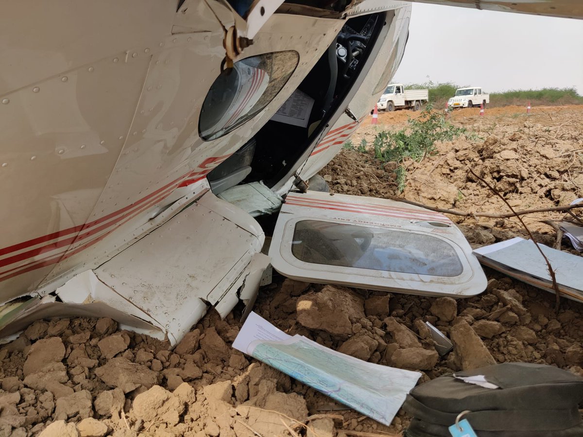 shukla_tarun's tweet photo. Crash :

- A FSTC Technam 2006 aircraft VT-VDB crashed during a touch and go training in Bhiwan i( Haryana) due to loss of power today while @DGCAIndia team happened to be present there

- Cadet safe but injured

Some pcs : https://t.co/BjKDedsLJ3