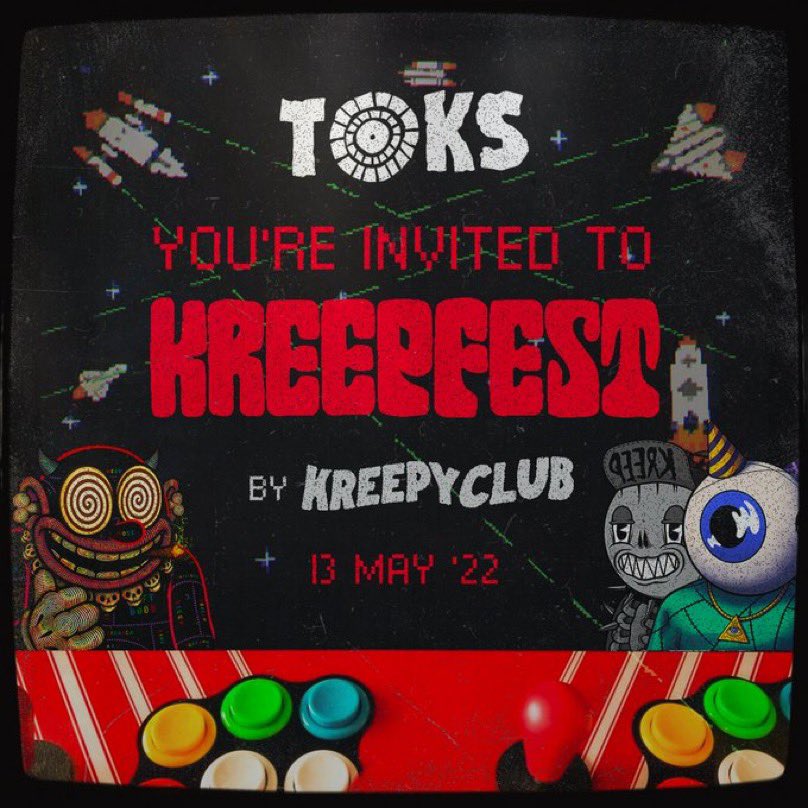 THETOKSNFT's tweet photo. 🚨 PSA: @kreepyclub has invited #TOKS to KREEPFEST tomorrow! Stay tuned in our discord for the official invite to the party. . . all the 🆒 kids are gonna be there. LFG, fam! 🚨 #KREEPYCLUBFOREVER #KREEP #TOKSinvade #NFTGiveaways #NFTCommunity https://t.co/MOxcje2ARE