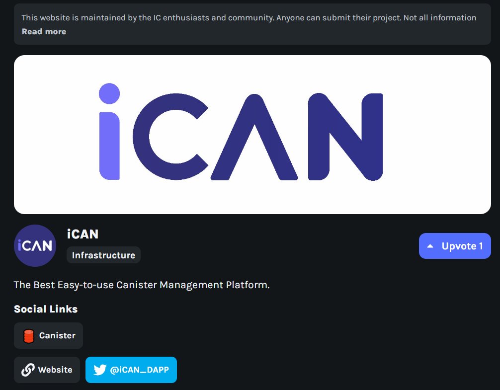 Our project has been listed on the icApps <a href="/DfinityApps/">cyql (icApps)</a> site: …ib3-4qaaa-aaaai-qagnq-cai.raw.ic0.app/#/projects/ican
#InternetComputer