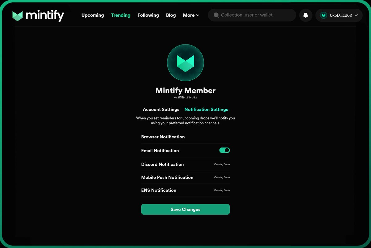 Mintify's tweet photo. Keep track of NFT space without being active on Twitter, Discord, or any other social media using our fully customized notification settings.
Set notifications for upcoming drops, whale alerts, custom wallet address activity etc. ๐ณ
#NFT #NFTCommunity #NFTPlatform #SmartAlert https://t.co/GrrVNVQYKd