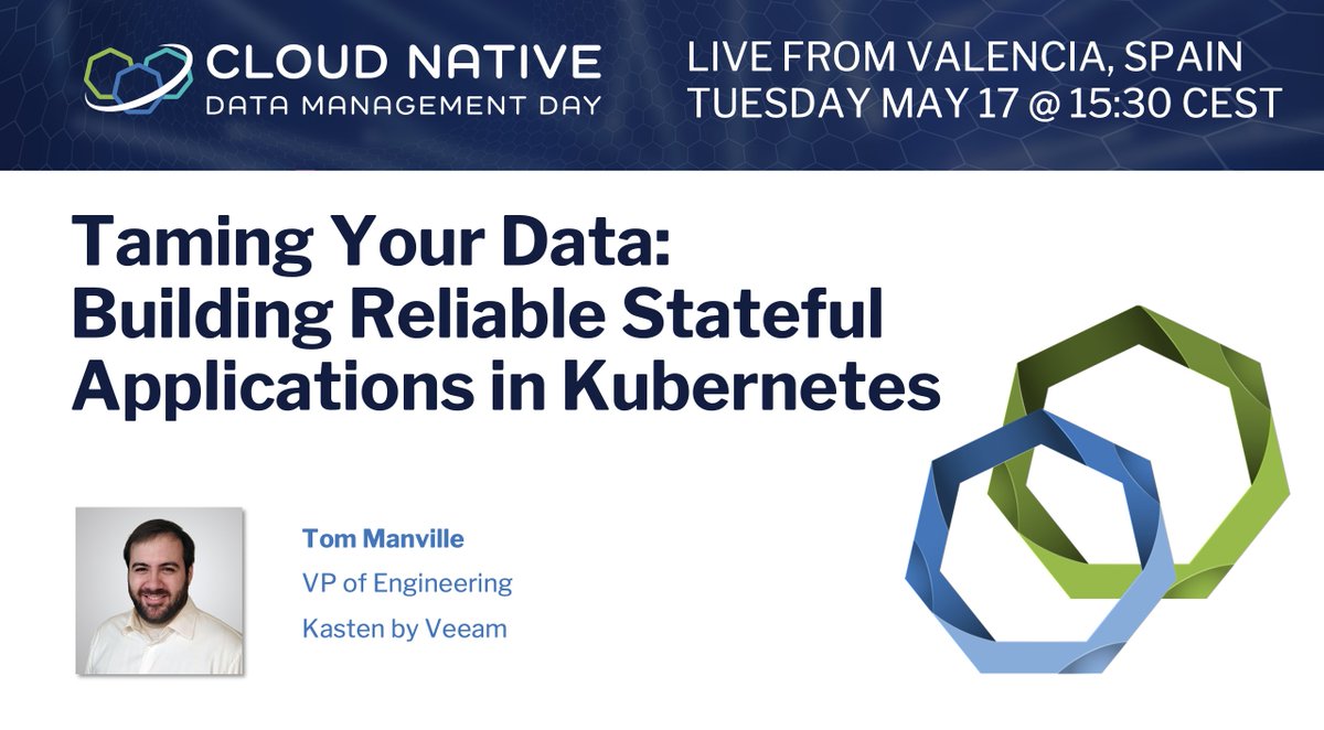 CndmDays's tweet photo. In his talk, Tom Manville @tdmanv VP of Engineering, @kastenhq will walk through all the considerations needed to ensure that you can reliably manage stateful applications in your cloud native environment. Join him and RSVP today.
https://t.co/jzwHVuLYq9 https://t.co/IAUntNkIkK