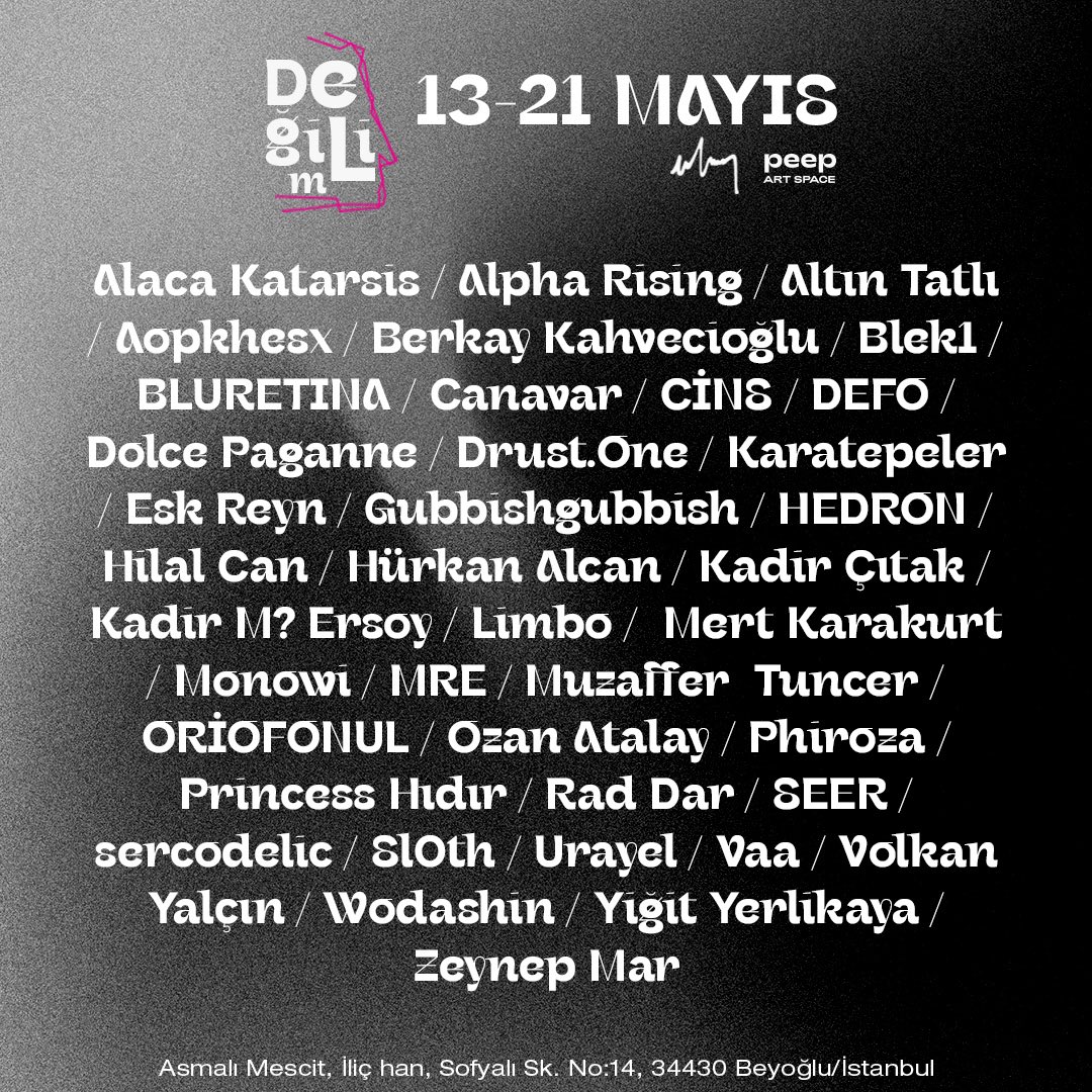 M4NM's tweet photo. ‘Değilim’ sergimiz yarın Beyoğlu Peep Art Space’te başlıyor. 9 gün ziyarete açık olacak sergi türlü konserler, performanslar, atölye ve söyleşiyle sizleri bekliyor. https://t.co/5Jf4DbWZdb