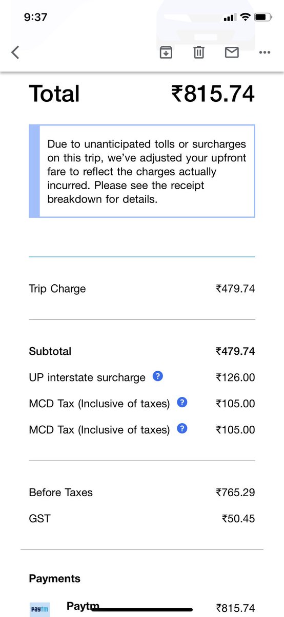 Ramanuj_Math's tweet photo. @Uber_Support new geography by Uber , when you travel from Faridabad to Delhi. You need to UP tolls too ,there is extra up tolls plus extra MCD tolls. Kindly review and refund https://t.co/2Qx7pbNMPn
