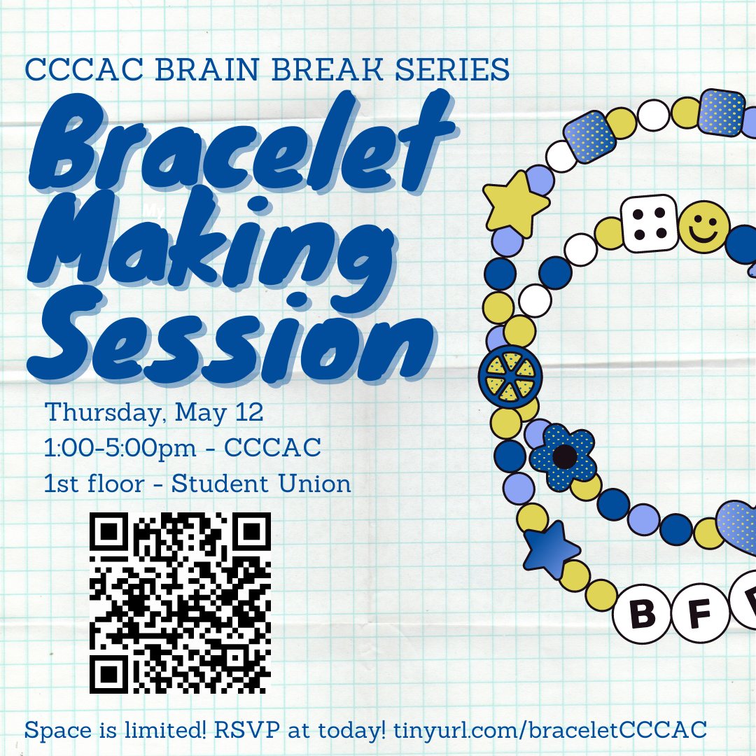 SJSUCAC's tweet photo. TODAY! Unwind from studying and make friendship bracelets with us today Thursday, May 12 from 1:00-5:00pm. RSVP is strongly suggested at https://t.co/pcFHBN9leP https://t.co/k5ZmV0Bb2B