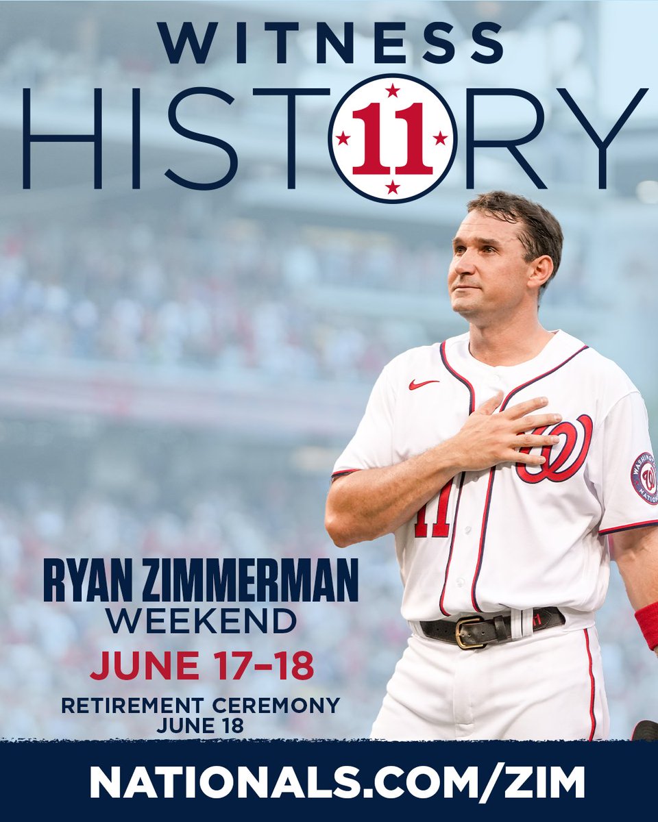 Nationals's tweet image. No player in Nats history has ever had their number retired...

Until now.

We'll be honoring Mr. National Ryan Zimmerman June 17-18.

🔗 // Nationals.com/Zim