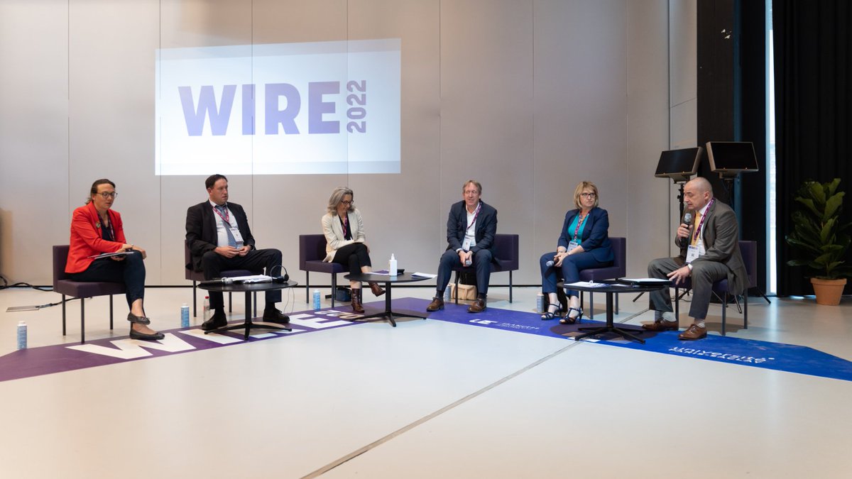 ERRINNetwork's tweet photo. In a parallel @WIRE2022 panel, ERRIN's Chair Hortense Lutz-Hermellin debated another key topic for #EUregions - industrialisation of breakthrough innovation. With @vbouillon, Capella Festa, Christophe Maleville, @cllrkmac. https://t.co/R9JrixUkii