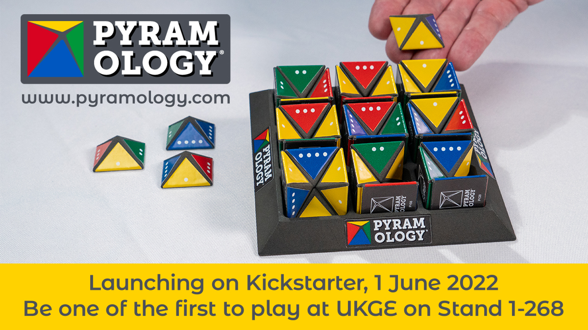 Pyramology – The frustratingly simple 3D pyramid stacking game is launching on Kickstarter on 1 June 2022.

Pyramology is a new, exciting board game for up to 6️⃣ players.

Visit 🌍pyramology.com to discover more.