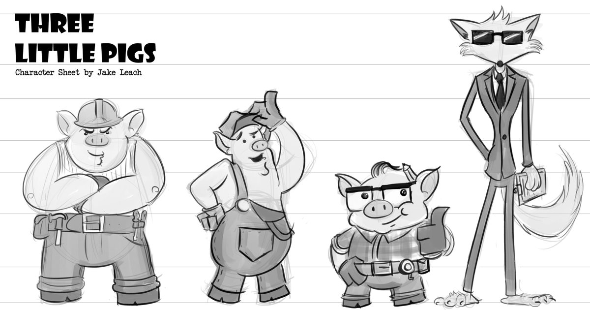 JakeLeachART's tweet photo. Quick Three Little Pigs character lineup for my portfolio! 🐷🐷🐷🐺
.
.
.
.
.
.
#storyboardartist #animation #illustration #cartoon #characterdesign #threelittlepigs https://t.co/lZjki1mGJp