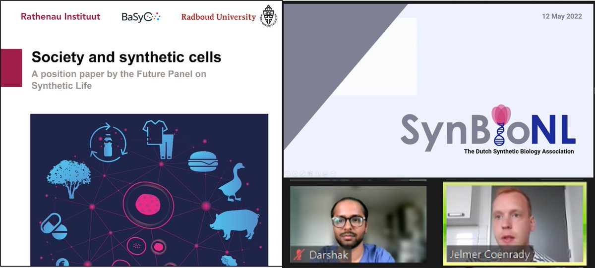 SynBio_NL's tweet photo. Today we, @JCoenradij &amp; @DarshakWrites, participated in the future panel discussion about society and synthetic cells organized by @RathenauNL @BaSyCresearch @Radboud_Uni. We introduced #synbionl &amp; also further invited everyone to connect, talk &amp; spread the love of #synbio https://t.co/L7Rk9NS6Lj