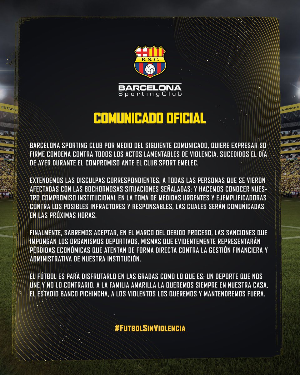 BarcelonaSC's tweet photo. Comunicado Oficial #BSC https://t.co/qhyTYky3vK