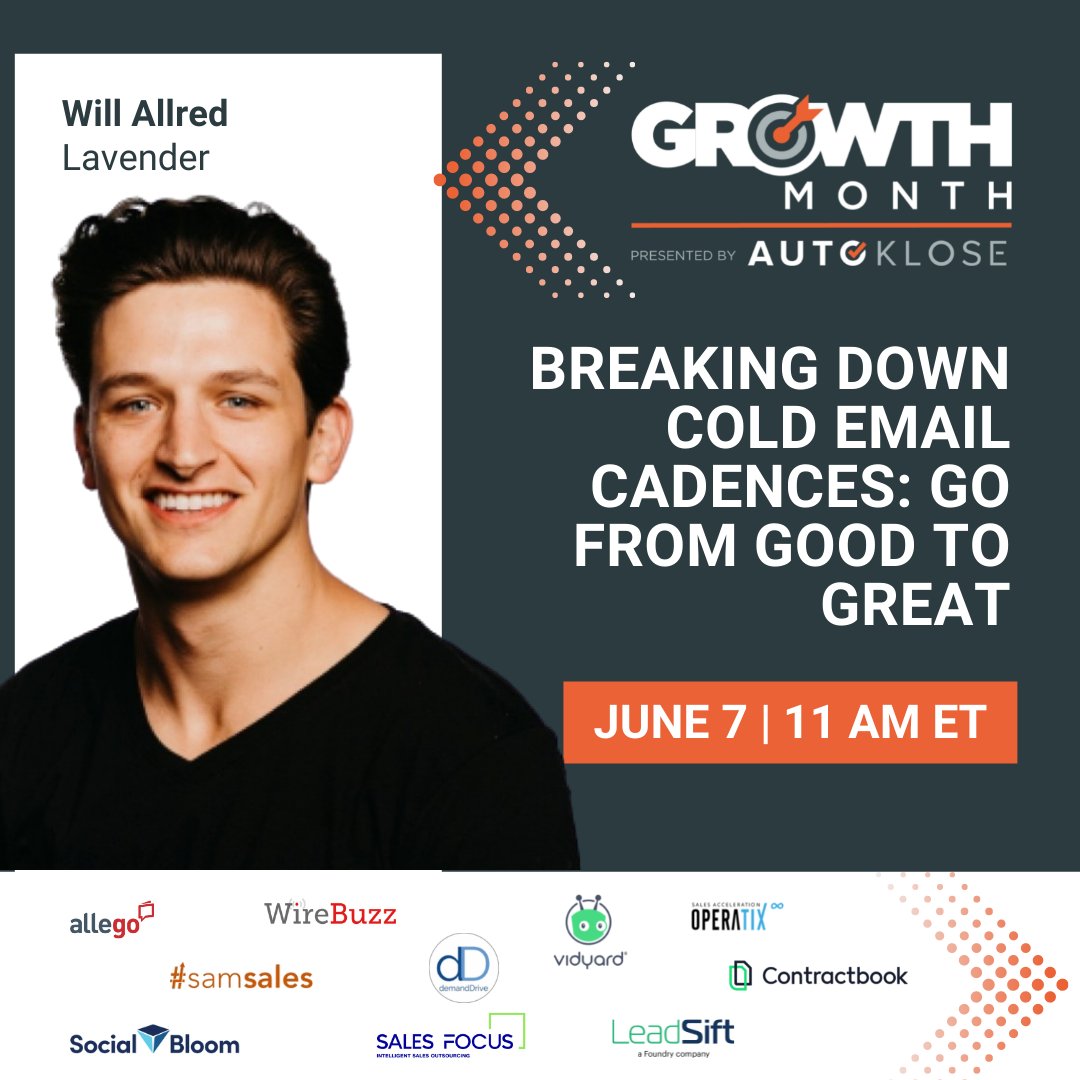 OllieWhitfield_'s tweet image. NEW speakers announced for @autoklose  Growth Month:

4 of 6 here... 

@WillAllred117 on Cold Email
@aspirechrisrog on Hiring Sales Reps
@richard_refract on Cold Calling
@Stacy_Jax on Marketing Fails