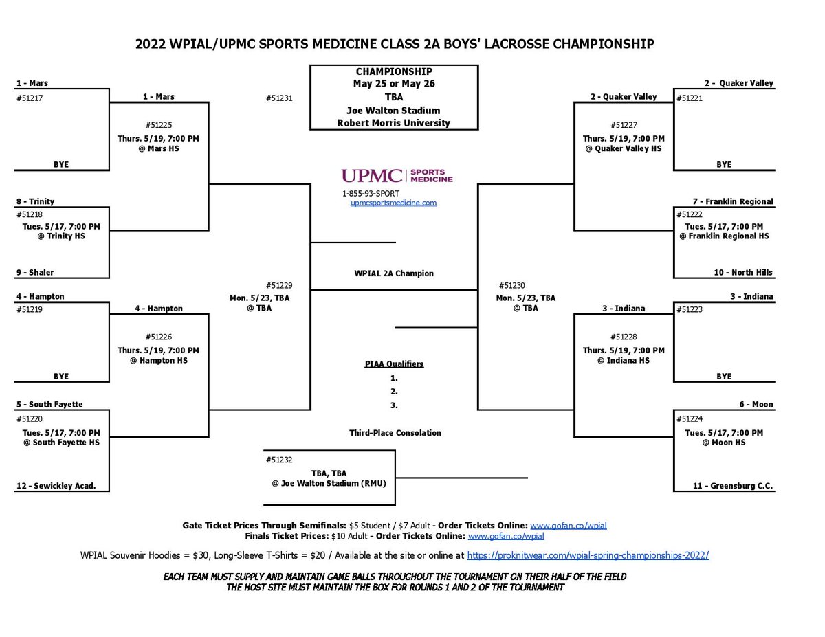 This just in... Trinity Boys Lacrosse enters the WPIAL playoffs with the #8 seed and will host Shaler in the 1st round at Hiller Field. Game will be Tuesday, May 17th at 7pm at Trinity Middle School. Tickets will be sold at the gate or online at buff.ly/3w7HmfR