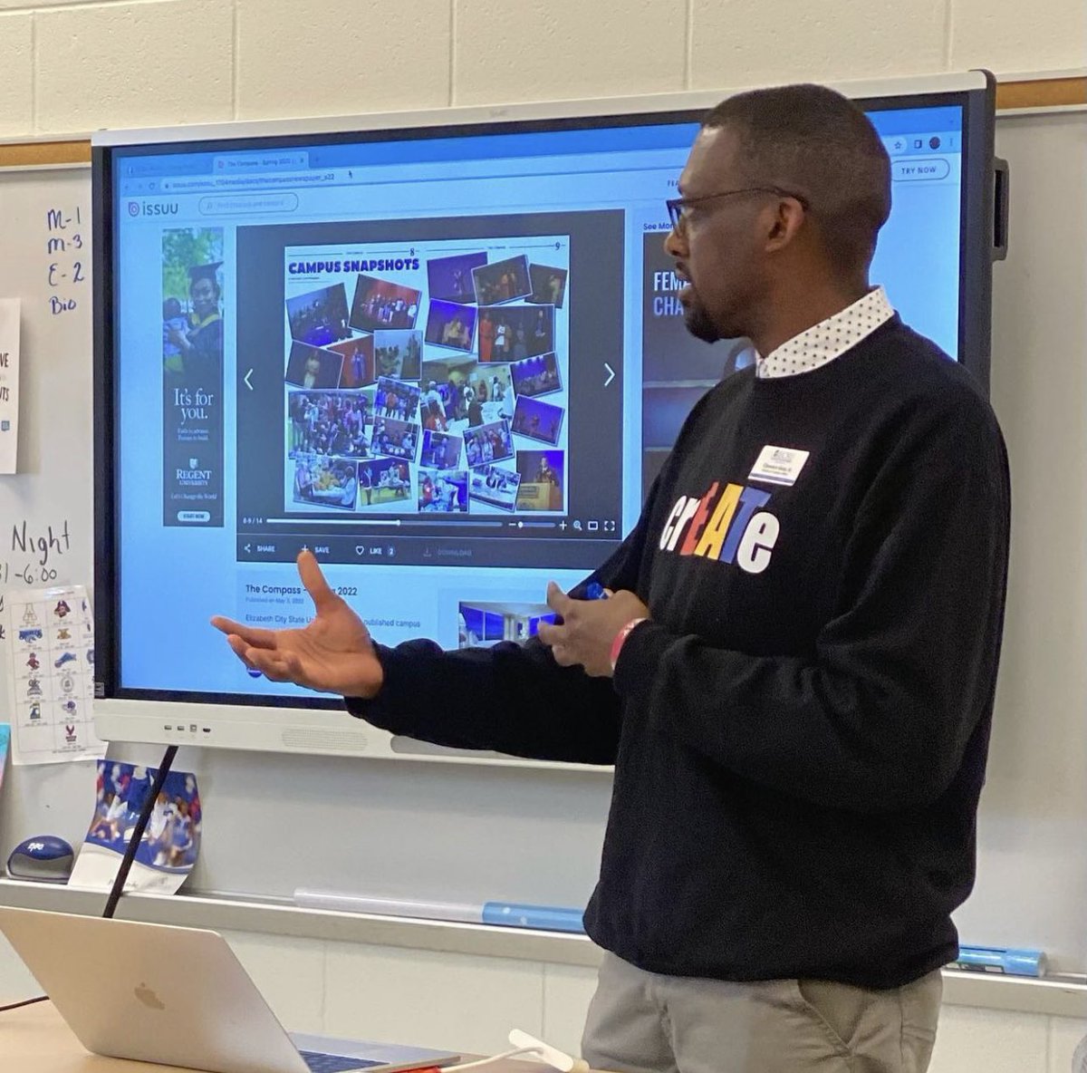 Clarence Goss @cgossjr, Graphic Design Professor @vikingsdesign and Director of 1704 Media Productions @ECSU_1704Media spent time at Bertie High School talking to students about @ECSU and meeting with Superintendent Dr. Otis Smallwood. @FarrahJWard 