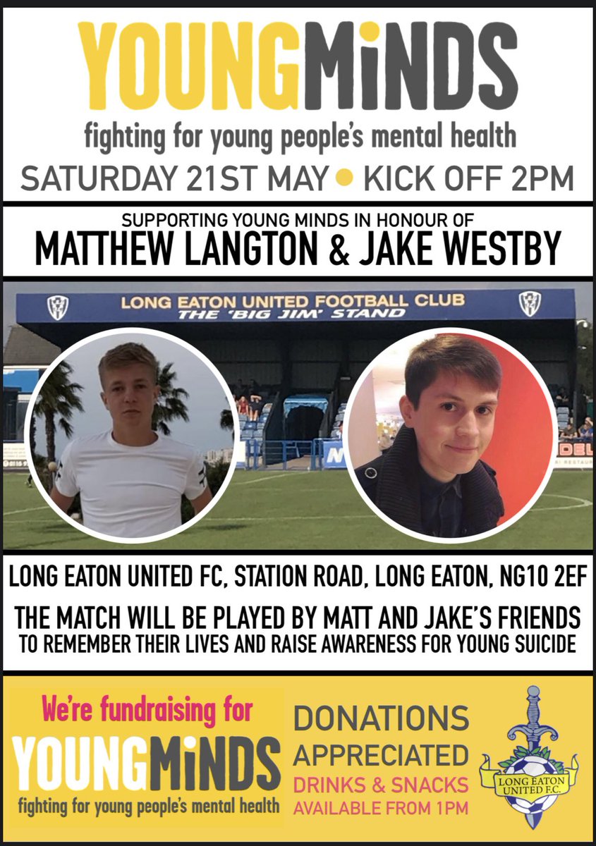 LordFendick's tweet photo. This is the updated version of the poster a few changes have had to be made. Please come down and support. @LongEatonUnited @YoungMindsUK @Ng9News @nottslive @BBCRNS @BBCNottingham @bbcemt https://t.co/vMDJnbeSs2