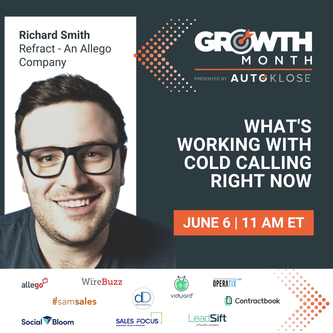 OllieWhitfield_'s tweet image. NEW speakers announced for @autoklose  Growth Month:

4 of 6 here... 

@WillAllred117 on Cold Email
@aspirechrisrog on Hiring Sales Reps
@richard_refract on Cold Calling
@Stacy_Jax on Marketing Fails