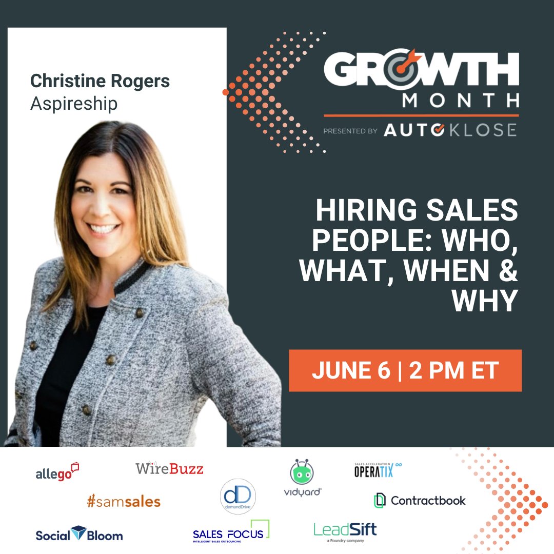 OllieWhitfield_'s tweet image. NEW speakers announced for @autoklose  Growth Month:

4 of 6 here... 

@WillAllred117 on Cold Email
@aspirechrisrog on Hiring Sales Reps
@richard_refract on Cold Calling
@Stacy_Jax on Marketing Fails