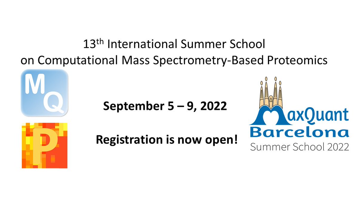 We are very happy to announce that the 13th MaxQuant Summer School 2022 #MQSS2022 is going to be in person in Barcelona from the 5th - 9th of September 2022! The registration is now open: forms.creacongresos.com/maxquant/
<a href="/TheCoxLab/">CoxLab</a> <a href="/MPI_Biochem/">Max Planck Institute of Biochemistry (MPIB)</a>