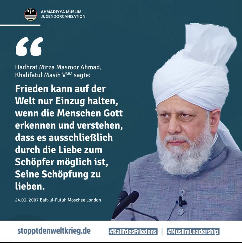 SoulCheckz1's tweet photo. Der #KalifdesFriedens warnt seit vielen Jahren vor den katastrophalen Folgen eines nuklearen Krieges.

Erfahre mehr auf https://t.co/9p2ECdMpcg

#MuslimLeadership https://t.co/vebTO5RumL
