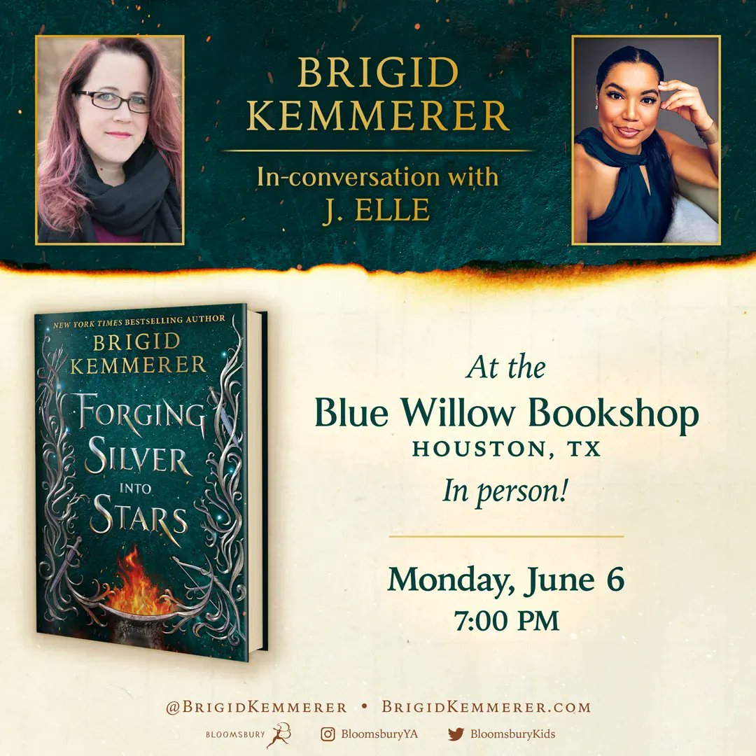 BlueWillowBooks's tweet photo. We are very excited to welcome @BrigidKemmerer to #Houston to celebrate her new book, FORGING SILVER INTO STARS. ⭐️ Brigid will appear in conversation with our dear friend @AuthorJElle, author of the #WingsOfEbony duology.
Join us! https://t.co/4r0ed2Miv3 @bloomsburykids https://t.co/hL6j0r4IjU