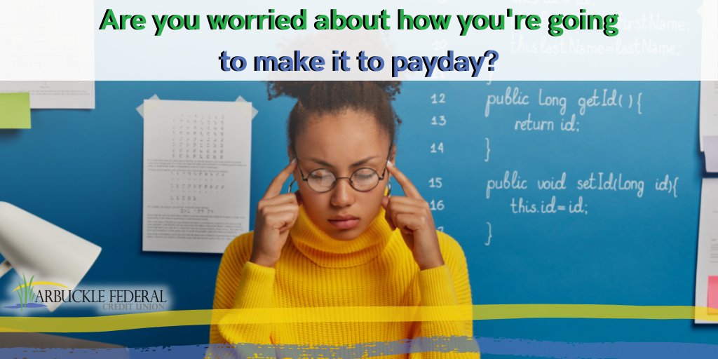 arbucklefcu's tweet photo. Are you worried about how you're going to make it to payday? 😪  Don't be! Our P.A.L. Loans have low-interest rates, a six to 12-month repayment timeline, and loan amounts up to $2,000. 🙌 

Learn more: https://t.co/79mRtRkRNw

#OklahomaGrown #Ada #AdaOklahoma https://t.co/e36YJVcNWp