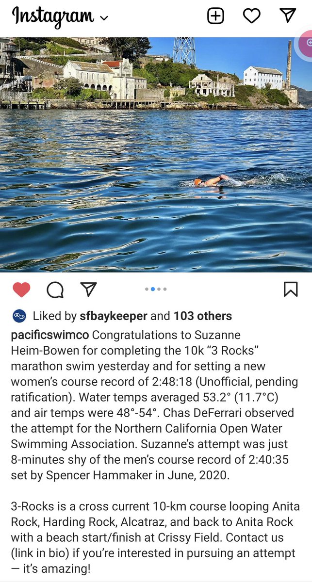 Gorgeous day for a record-breaking swim! Congrats to Dolphin Club member <a href="/sheimbowen/">suzanne heim</a> on another extraordinary achievement. See <a href="/PacificSwimCo/">Pacific Open Water Swim Co</a>’s Instagram for more photos.

Suzanne is 64 and still setting records!