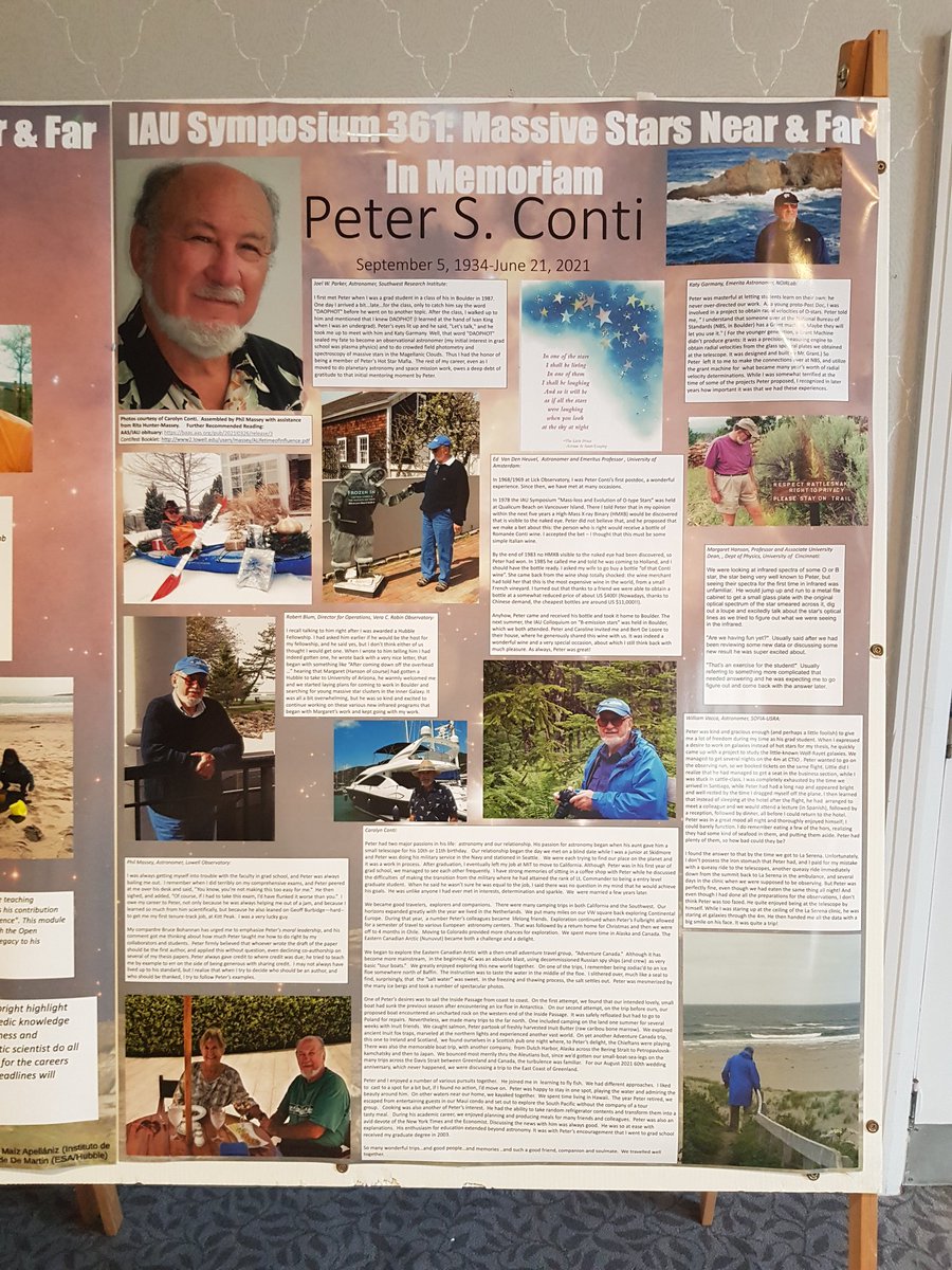 Paul_Crowther's tweet photo. Organisers of @IAUS361 have kindly arranged in memoriam posters of colleagues whom we have lost in recent years, incl Peter Conti, Simon Clark, Nolan Walborn and Adi Pauldrach. All are greatly missed #IAUS361 https://t.co/6QsPDkqMDF