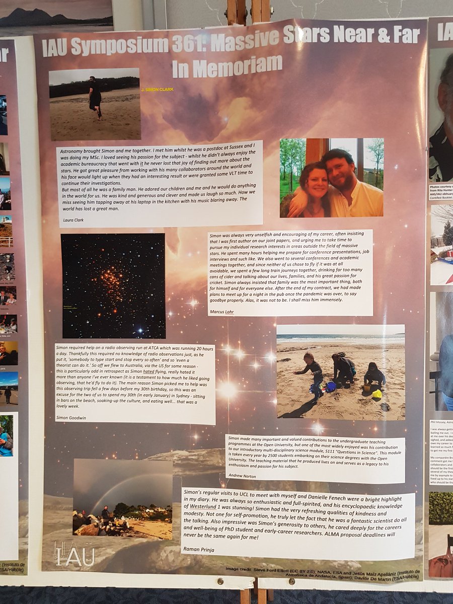 Paul_Crowther's tweet photo. Organisers of @IAUS361 have kindly arranged in memoriam posters of colleagues whom we have lost in recent years, incl Peter Conti, Simon Clark, Nolan Walborn and Adi Pauldrach. All are greatly missed #IAUS361 https://t.co/6QsPDkqMDF