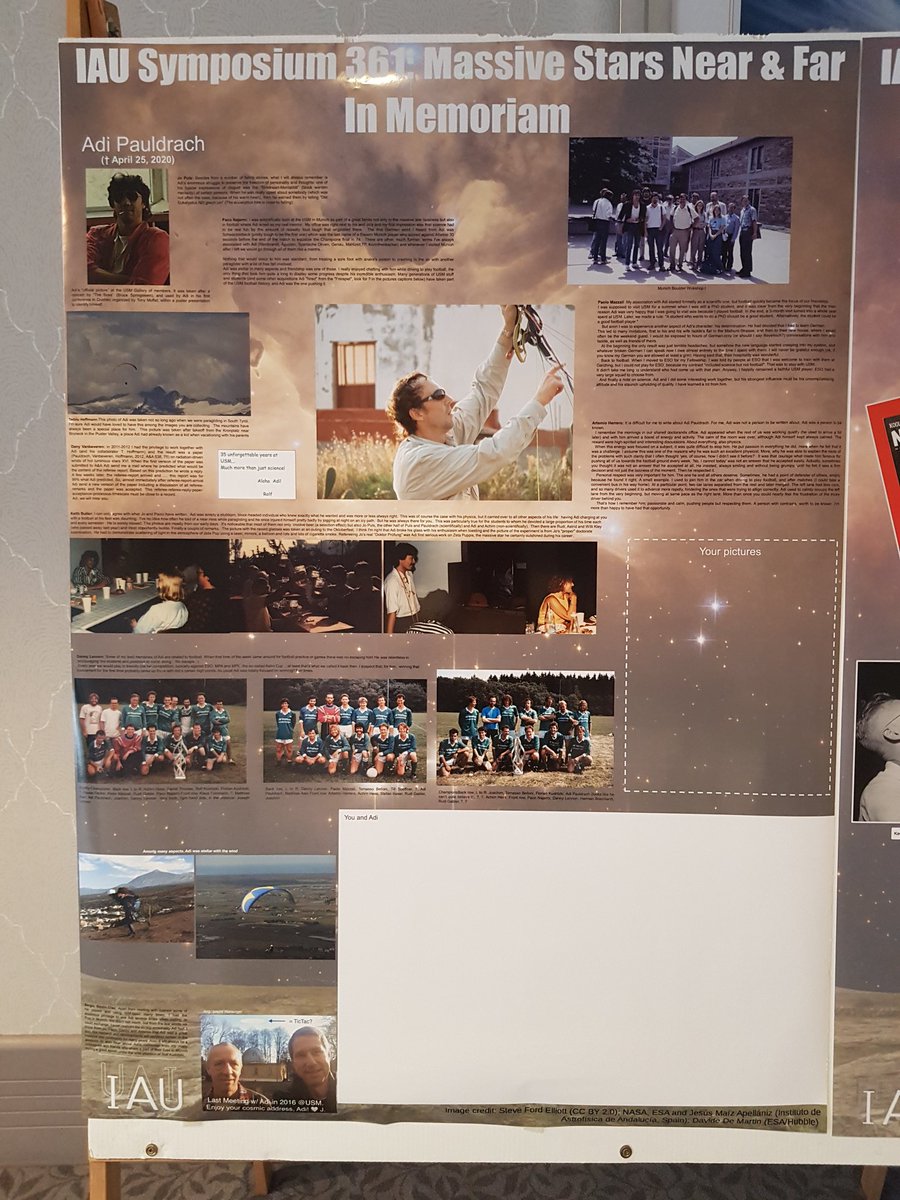 Paul_Crowther's tweet photo. Organisers of @IAUS361 have kindly arranged in memoriam posters of colleagues whom we have lost in recent years, incl Peter Conti, Simon Clark, Nolan Walborn and Adi Pauldrach. All are greatly missed #IAUS361 https://t.co/6QsPDkqMDF
