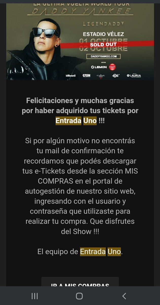 Hola vendo 2 entradas para Daddy yankee para el dia DOMINGO LAS VENDO A COSTO DE PRECIO SON CAMPO GENERALES! Paso comprobantes foto de dni y todo lo que solicitan